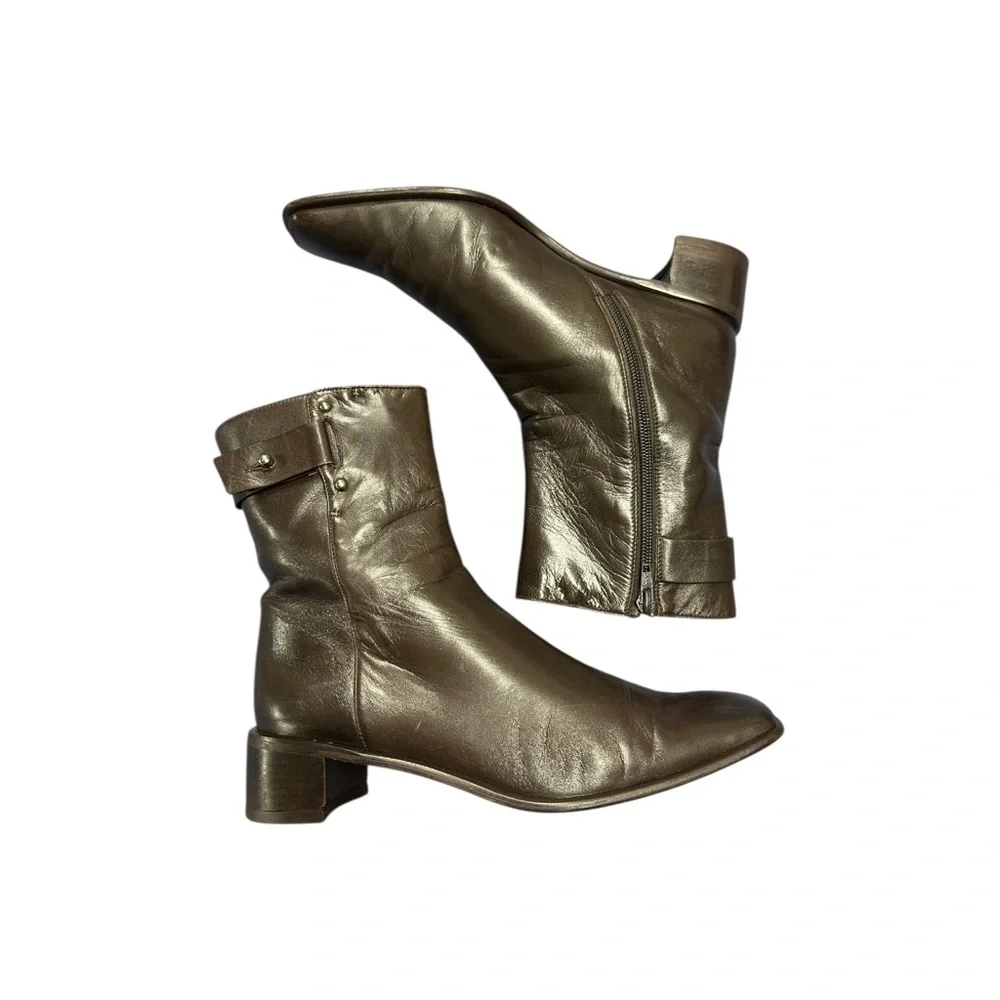 Stuart Weitzman Soft Brown Leather Ankle Boots square toe size 7.5 VGUC - Picture 3 of 10